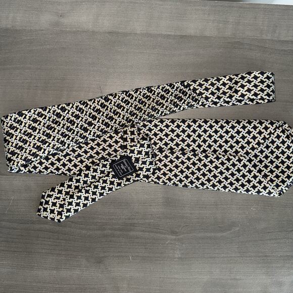 Vintage Stefano Ricci 100% Silk Tie Geometric Black Gold Italy Textured Weave - Picture 7 of 11